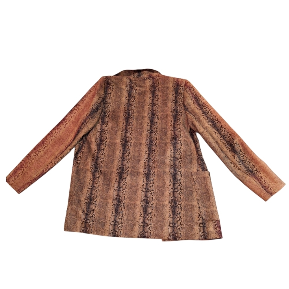 Premise Snakeskin Print Faux Leather Brown Open-Front Blazer Women Size Medium - Picture 6 of 16